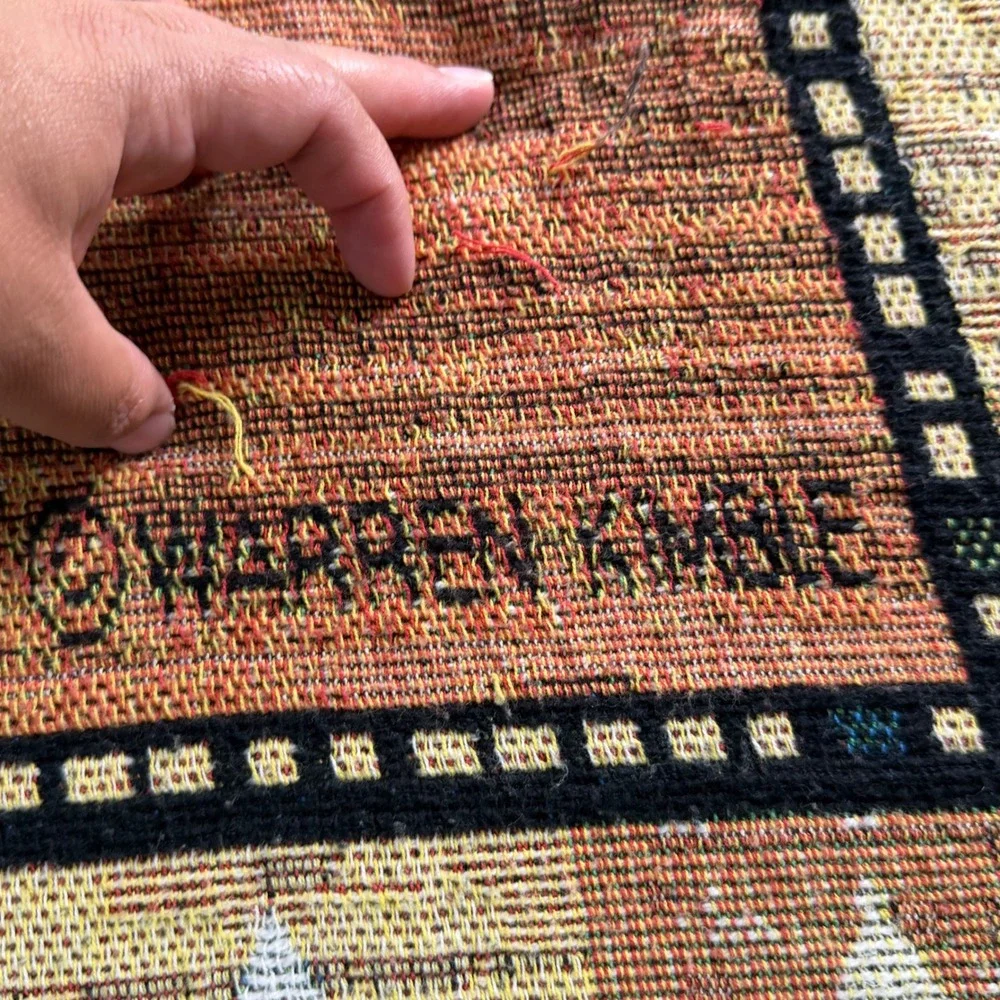 Warren Kimble Rooster Folk Art Woven Tapestry Throw Blanket Fringed 53x58